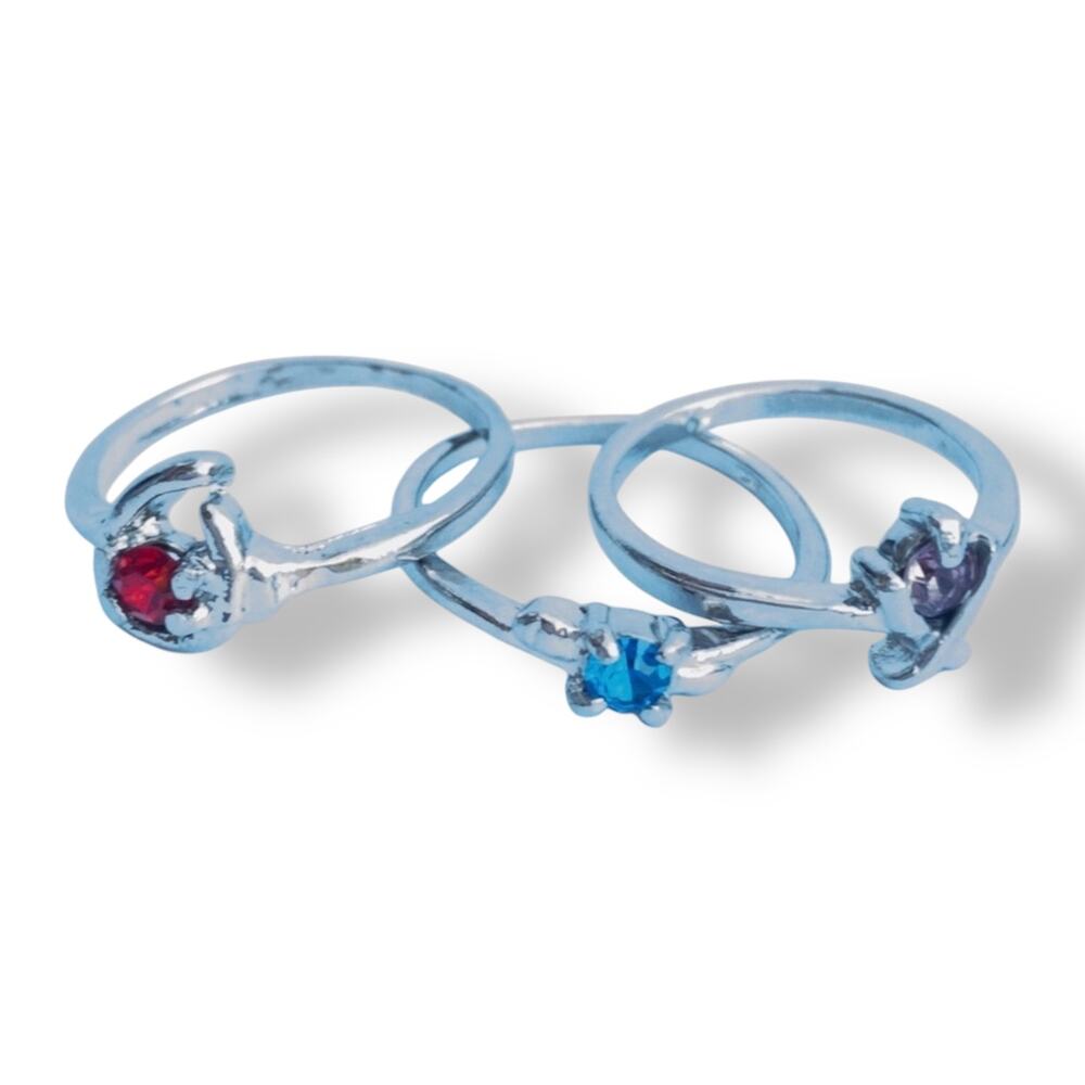 Silver 3 Ring Lot With Gemstones Size 5-7.5